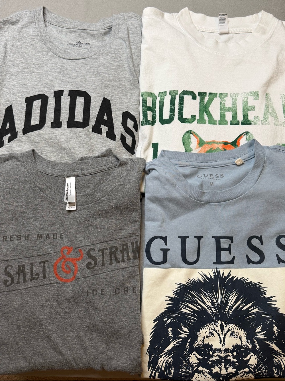 Bundle of 4 Unisex Size Medium T-Shirts - Guess, Adidas, LA & American Apparel